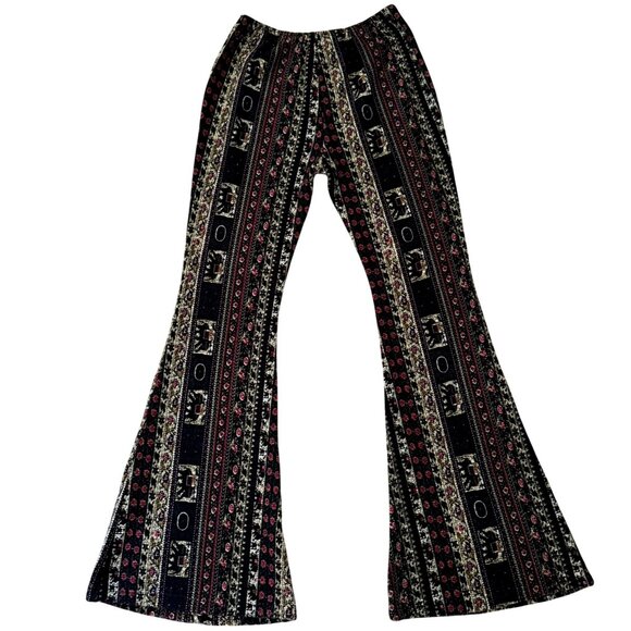 Anama Boho Flare Pants Size Large Tribal Elephant Print Stretch Knit Festival - Picture 3 of 8